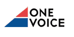 One Voice logo with black text and a red and blue triangular mark on a white background