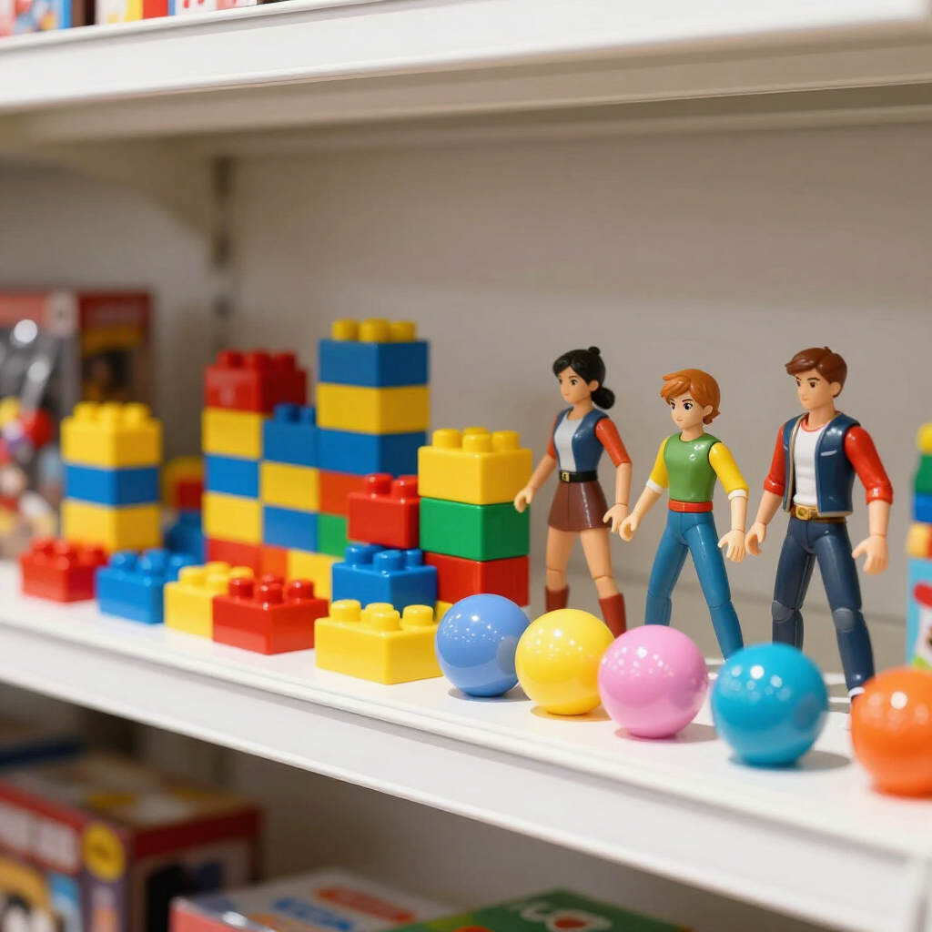 Juguetes variados en estantería