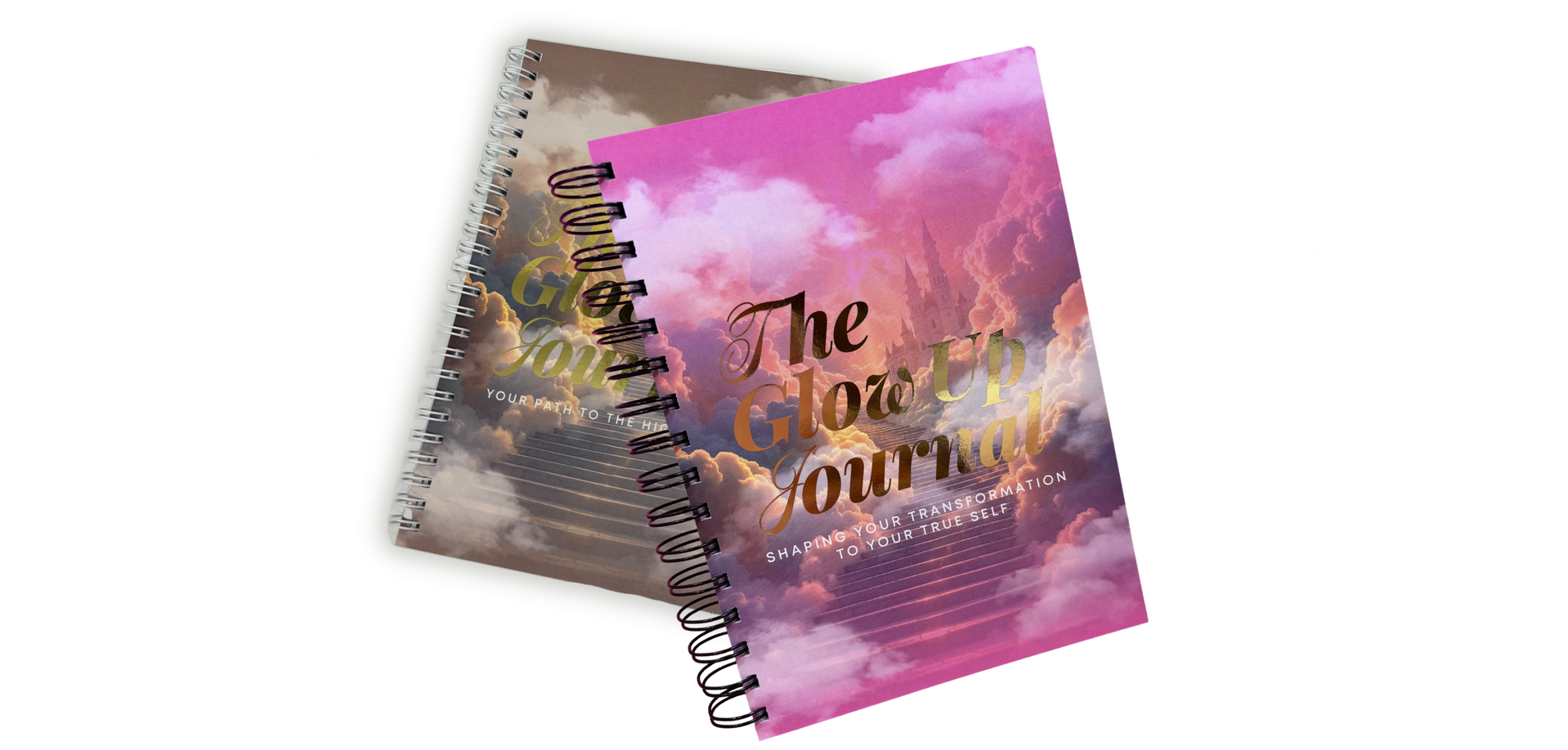 Two spiral notebooks are stacked on top of each other on a white background.