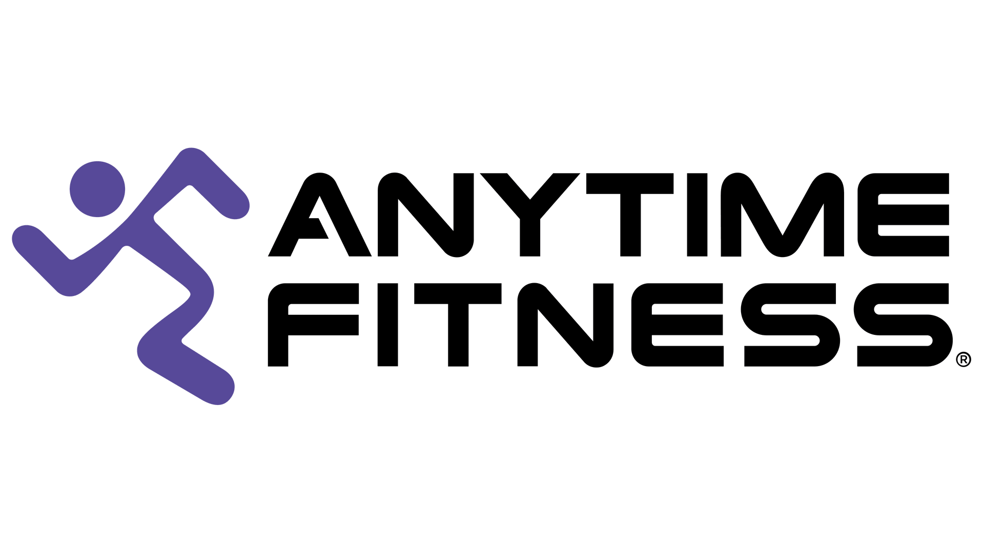 Anytime Fitness logo with a purple running figure and black text
