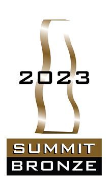 Summit Bronze 2023 award logo: gold ribbon shape, 