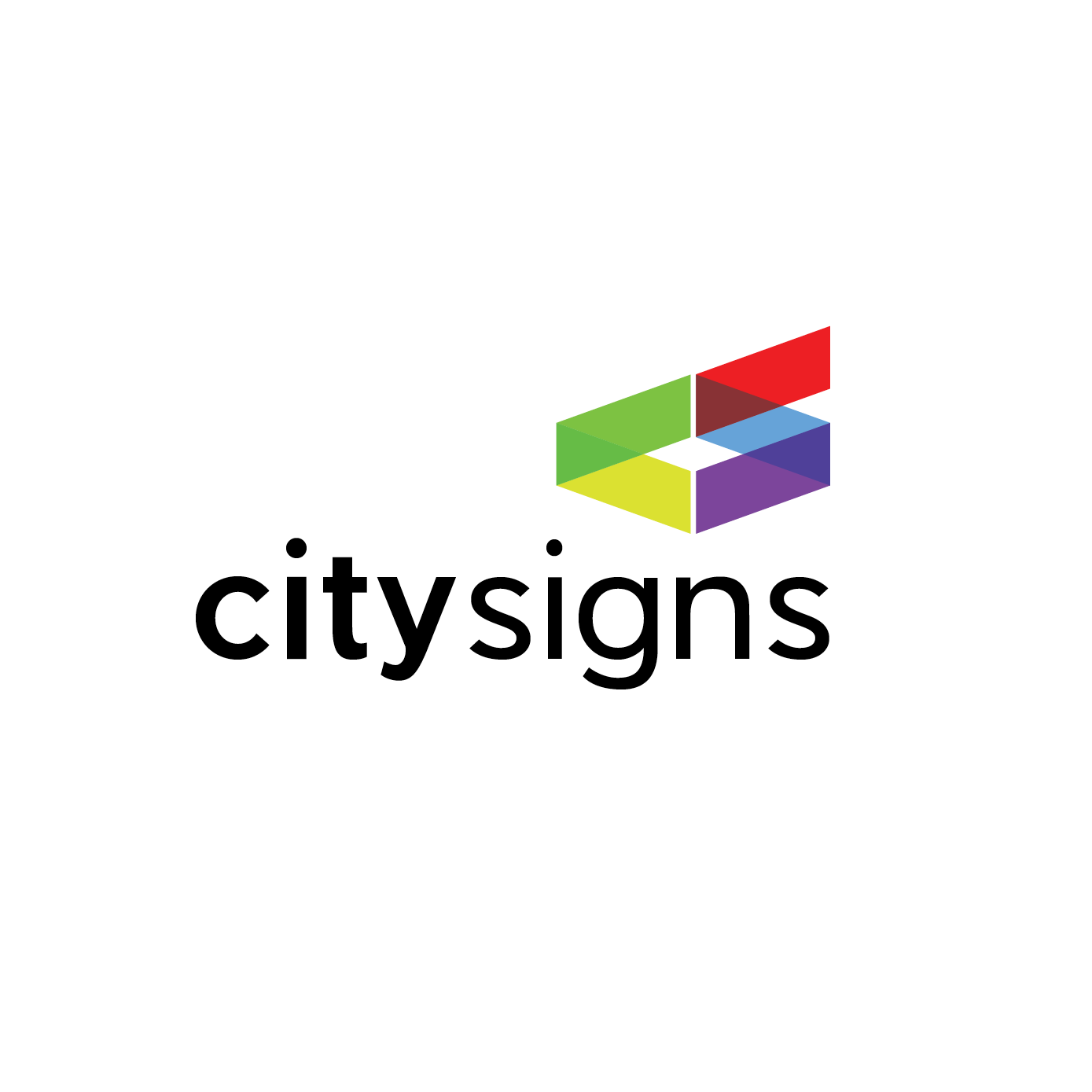 City signs logo with a colorful, abstract geometric shape and the company name.