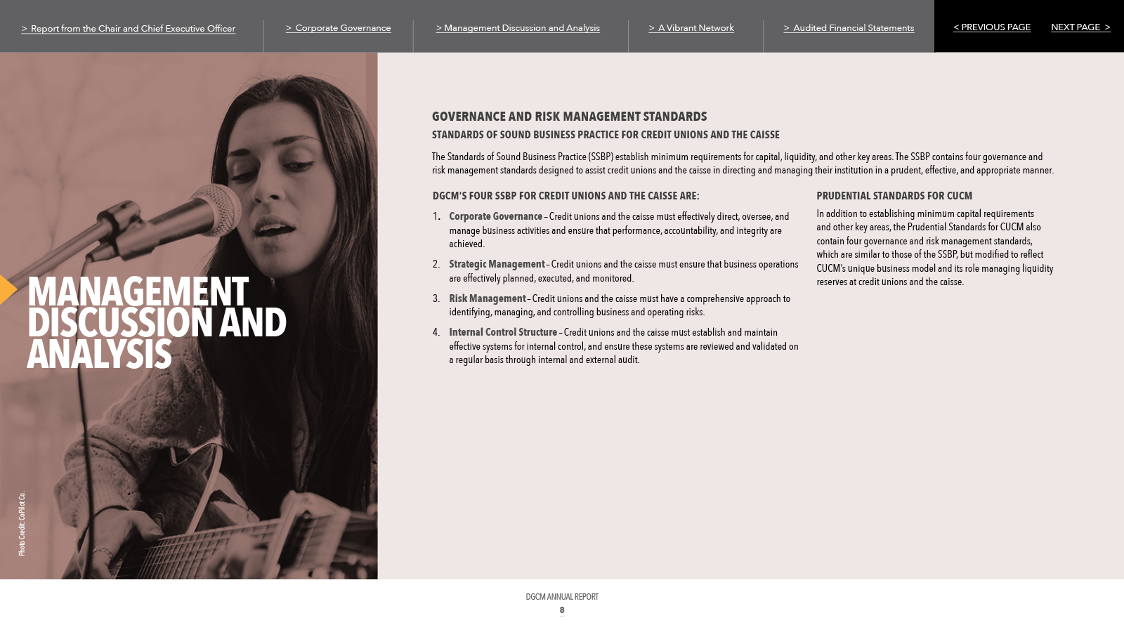 Woman singing into a microphone, page with text: 