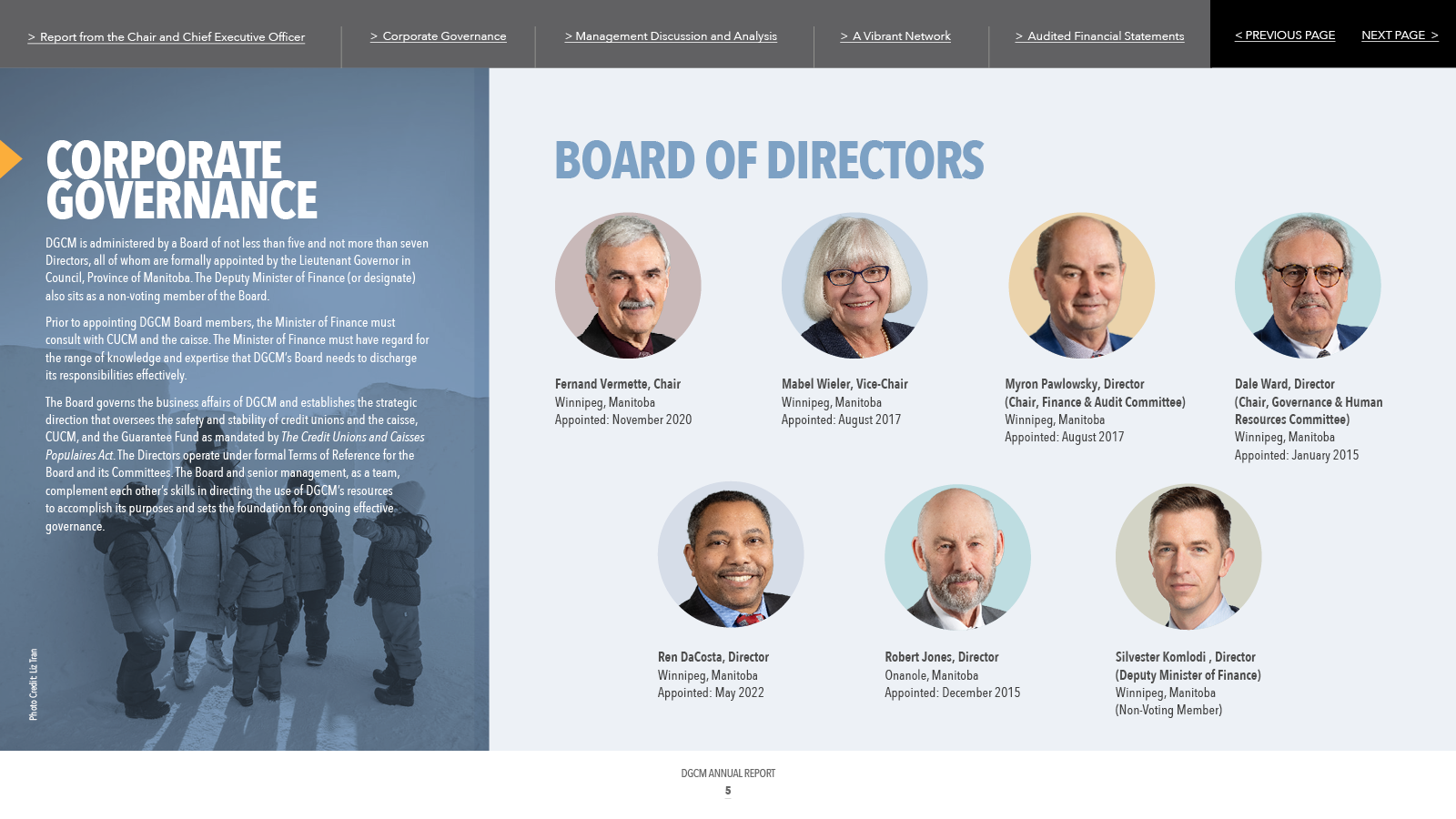 Corporate governance page. Board of Directors portraits and names.