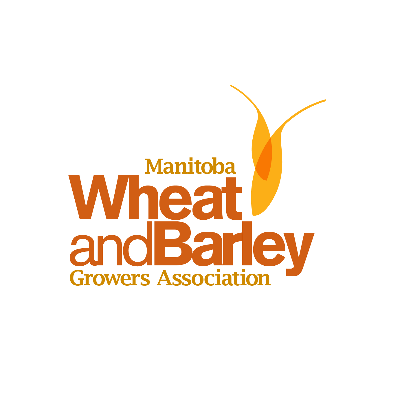 Manitoba Wheat and Barley Growers Association logo with wheat stalk graphic, orange, white background.