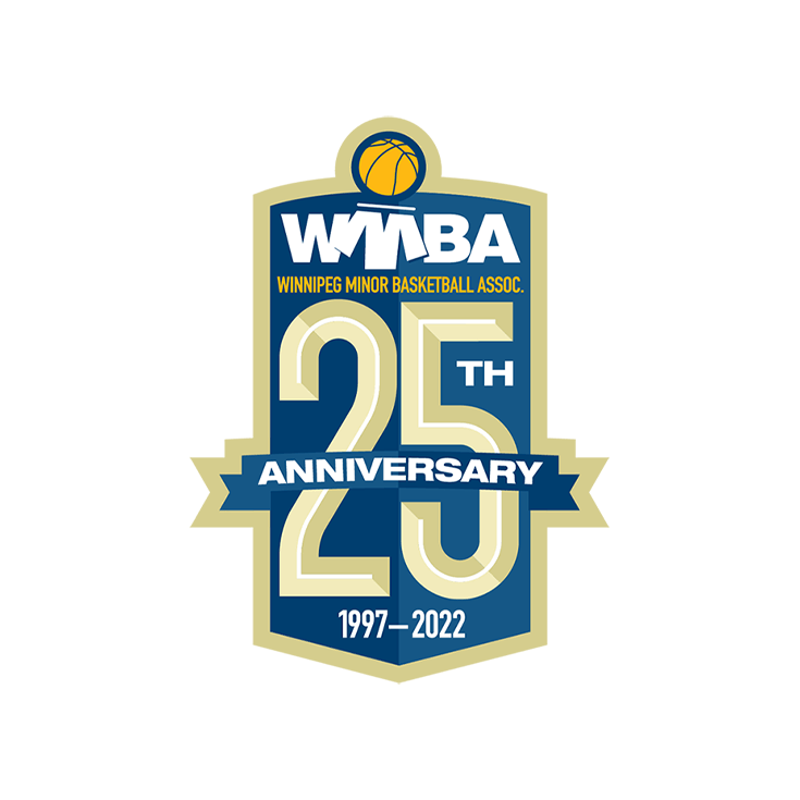 WMBA 25th Anniversary logo: blue shield with text 