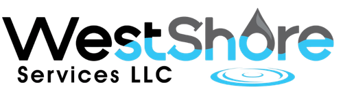 Logo for WestShore Services LLC featuring gray and blue text with a water droplet icon and ripple graphic.