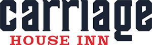 The carriage house inn logo is black and red on a white background.