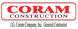 a logo for coram construction j.g. coram company inc. general contractor