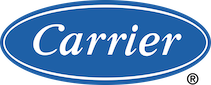 Carrier logo: blue oval with white outline and text "Carrier" in white. Registered trademark symbol in lower right.