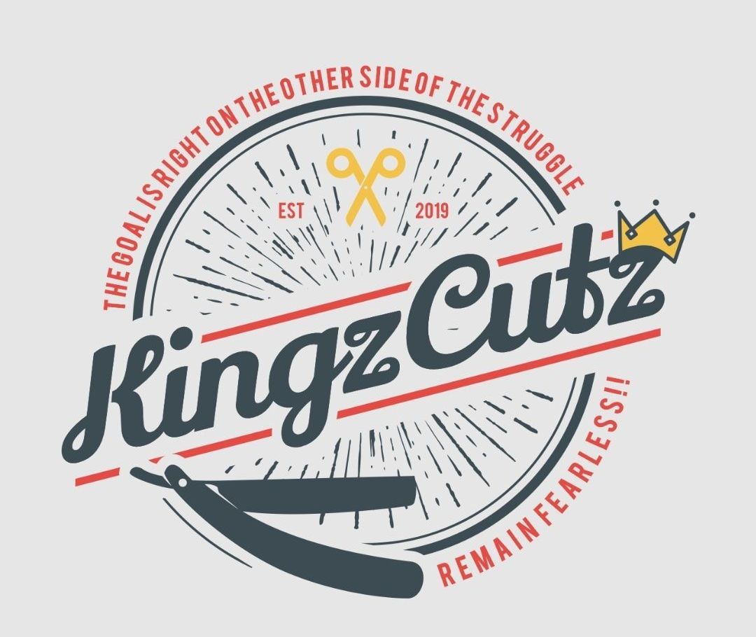 A logo for kingz cutz with scissors and a crown