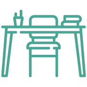 Ícono de escritorio con silla que representa zona de trabajo en la habitación.