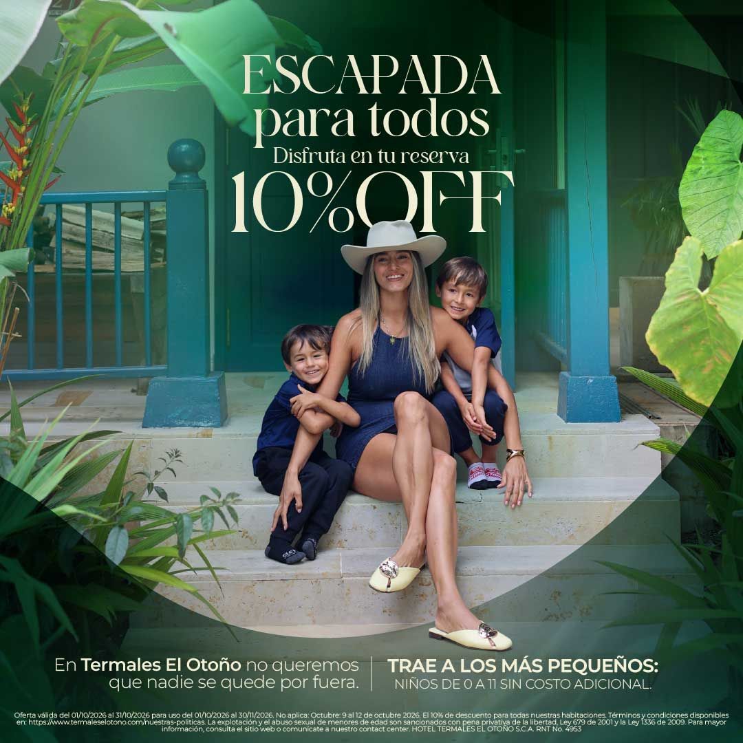 Banner promocional de Termales El Otoño con experiencia de descanso, aguas termales y bienestar en Manizales.