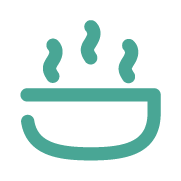 Ícono de recipiente con vapor que representa terma privada en la habitación.