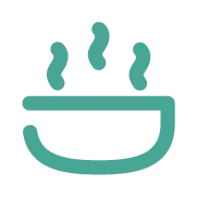 Ícono de recipiente con vapor que representa terma privada en la habitación.