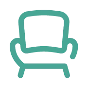 Ícono de sillón que representa sala de estar en la habitación.