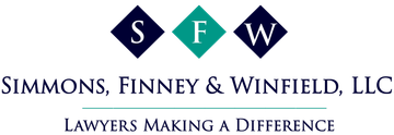 Simmons, Finney & Winfield, LLC logo with navy and teal diamonds above the tagline “Lawyers Making a Difference”