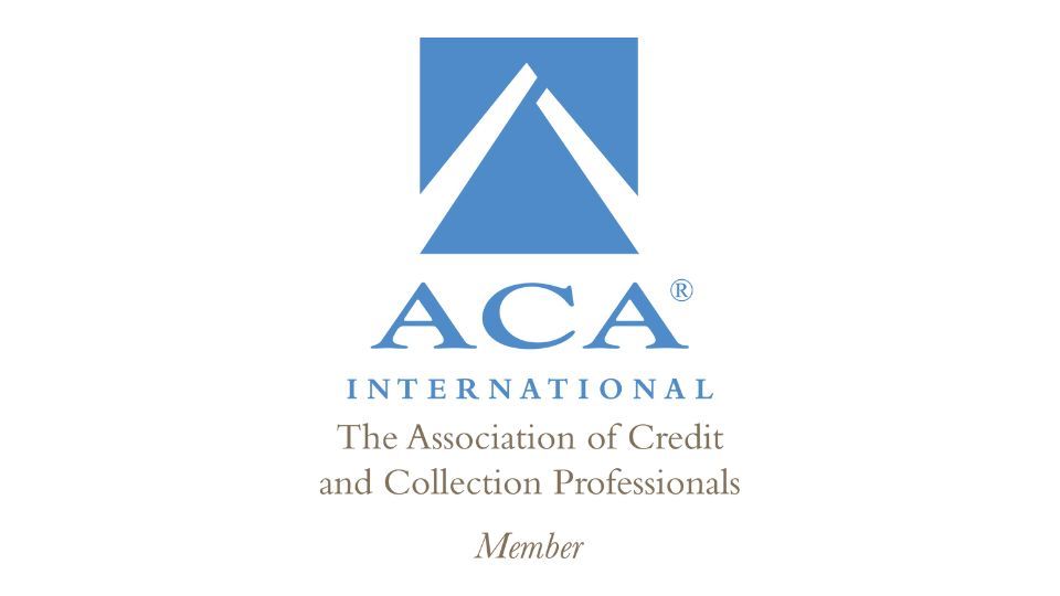 Logo of ACA International, a credit and collection professionals association. Blue and white colors.