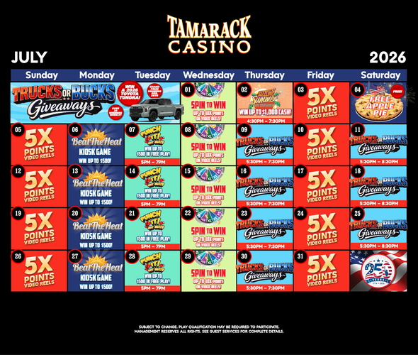 Monthly Casino Calendar