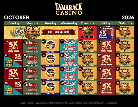 Monthly Casino Calendar