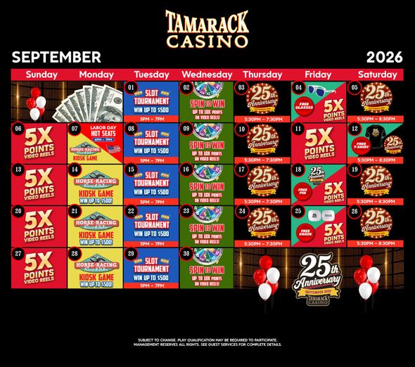 Monthly Casino Calendar
