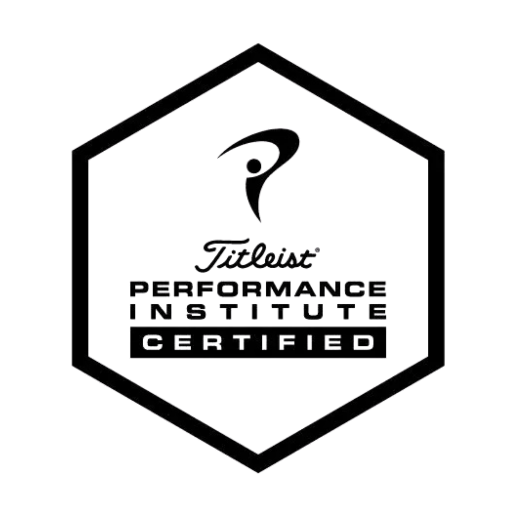Titleist Performance Institute Certified logo: black and white hexagon with logo and text.
