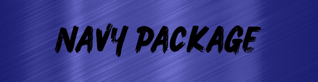 Black “NAVY PACKAGE” text on a blue textured background