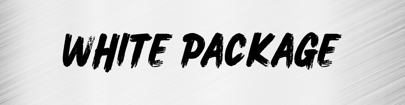 Text reading “WHITE PACKAGE” in bold black letters on a light background