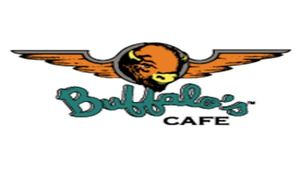 Bubba's Cafe logo with orange buffalo and teal script text