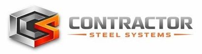 Contractor Steel Systems logo with metallic gray and orange stylized C-S icon and text