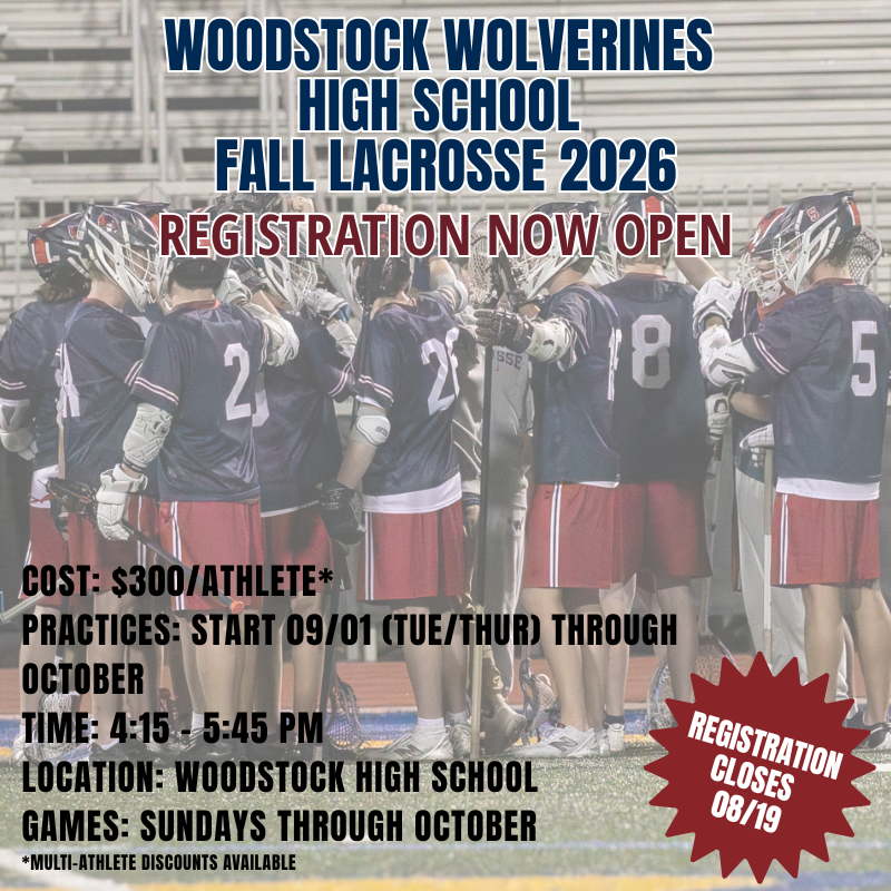 Woodstock Wolverines High School Fall Lacrosse Registration graphic
