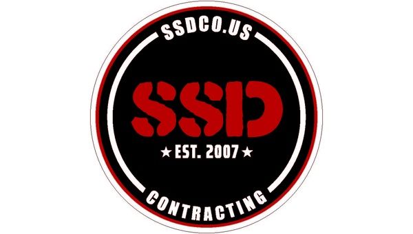 Circular black, red, and white SSD Contracting logo with “SSD,” “EST. 2007,” and “SSDCO.US” text.