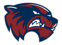 Red and navy snarling wolverine head logo with bared teeth and white outline