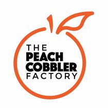 The Peach Cobbler Factory logo with orange peach outline and black text.