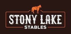 A logo for stony lake stables with a horse on top of it.