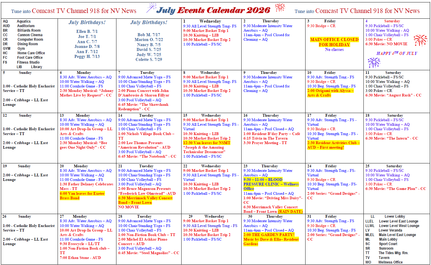 Calendar | Nichols Village 