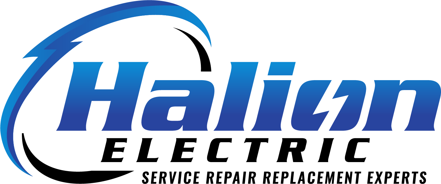 Halion Electric logo with blue swoosh and black text, &ldquo;Service Repair Replacement Experts&rdquo; tagline