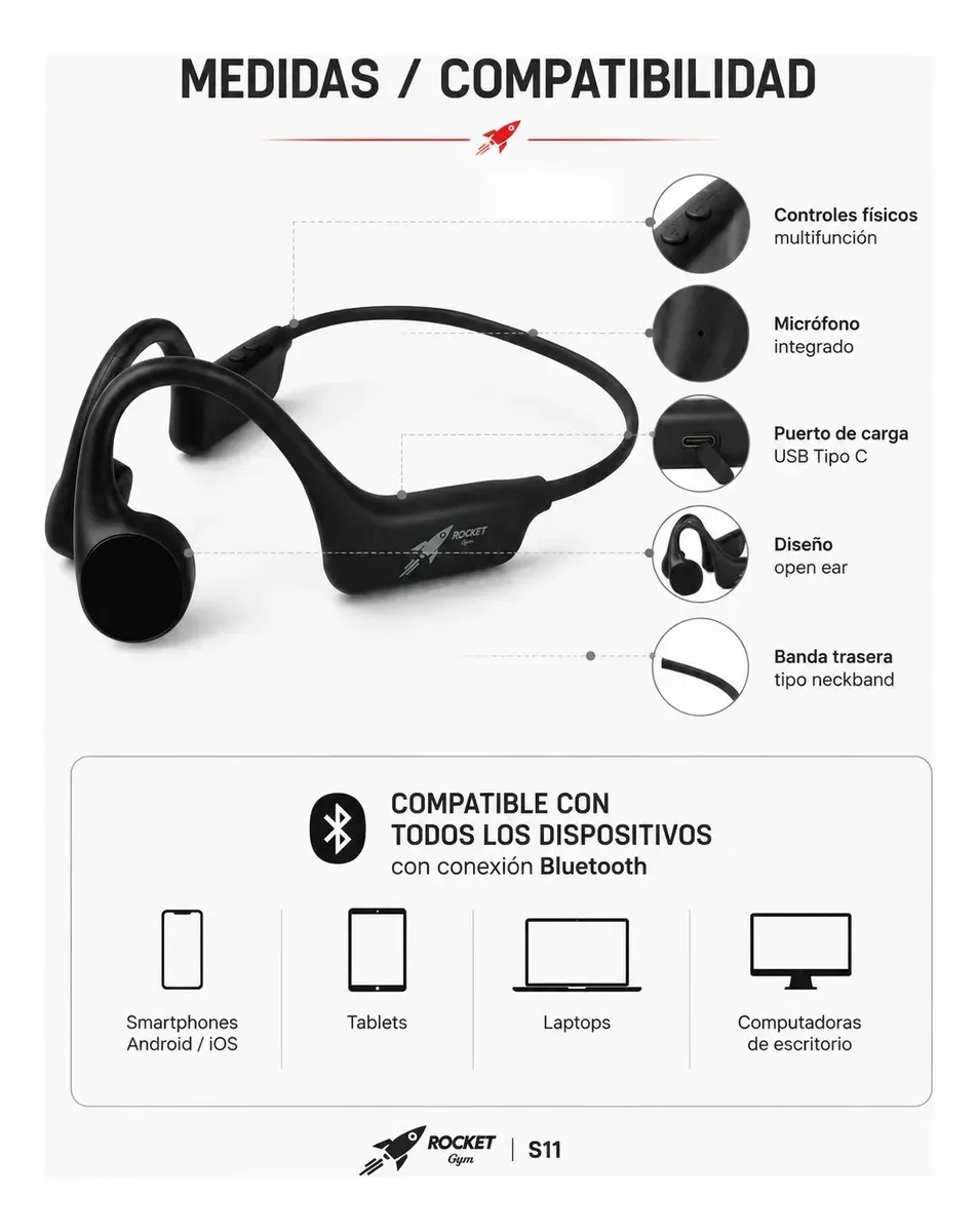 Auriculares de Conducción Ósea Rocket Gym S11