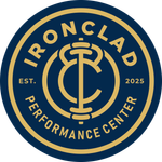 Ironclad Performance Center navy and gold circular logo with monogram, est. 2025