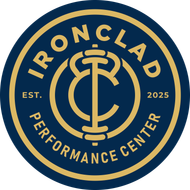 Ironclad Performance Center navy and gold circular logo with monogram, est. 2025