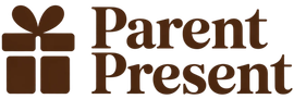 Logo with a brown gift box and the words "Parent Present" in brown.