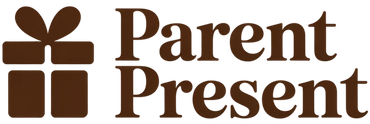 Logo with a brown gift box and the words "Parent Present" in brown.