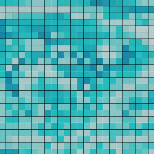 Blue and teal square grid with a mottled pattern.