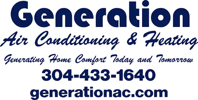 A logo for generation air conditioning and heating , an emergency hvac service available.