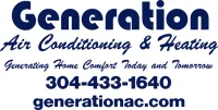 A blue and white logo for generation air conditioning and heating