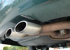 Exhaust system on car in for repair at Elis Garage in Malden, MA