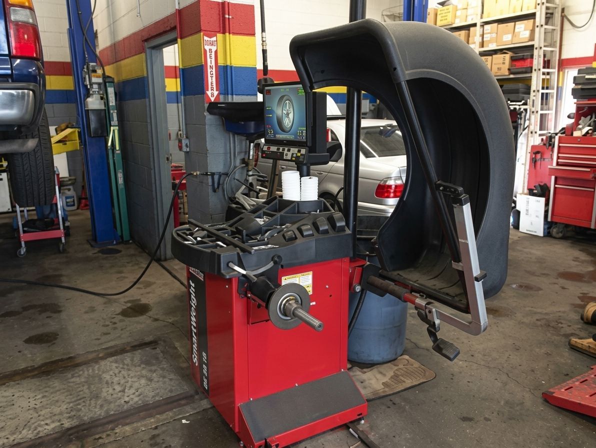 Tire repair machine at Elis Garage in Malde, MA
