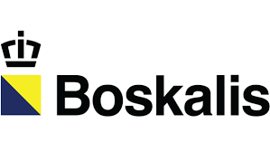 Boskalis-logo: Kroon boven een geel/blauw vierkant, zwarte tekst