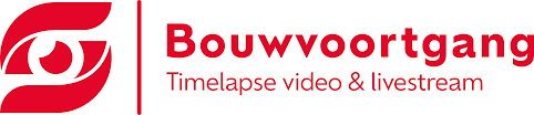 Rood logo met een gestileerd oog en de tekst