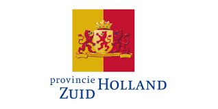Logo van de provincie Zuid-Holland, Nederland. Het logo toont een wapen boven gele en rode verticale strepen.